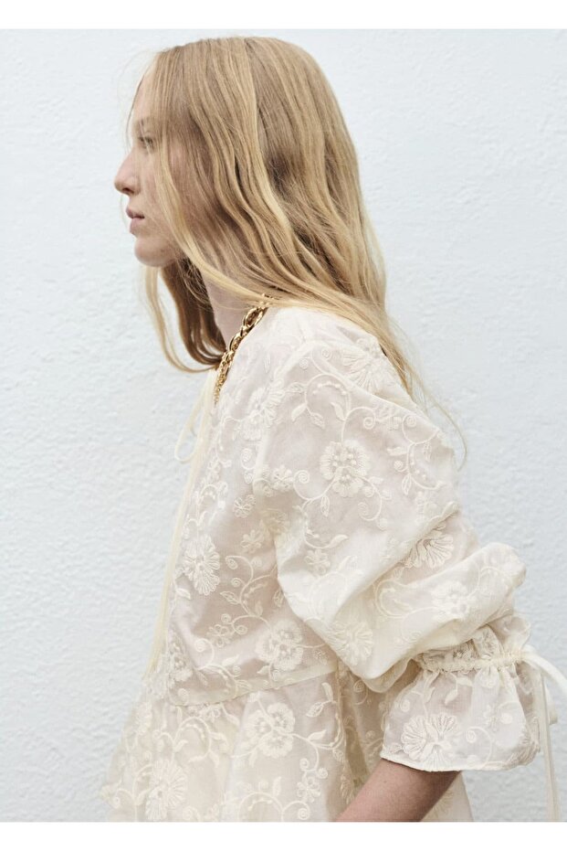 İşlemeli lyocell bluz - 7