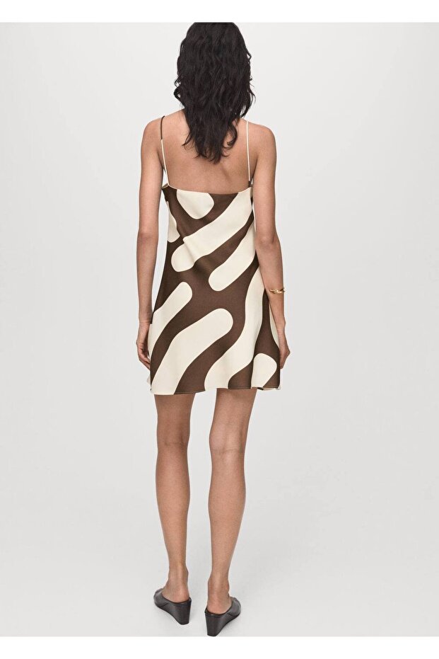 Desenli saten elbise - 4