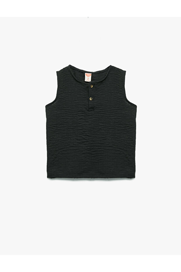 Crew Neck Sleeveless Buttoned Undershirt - 1