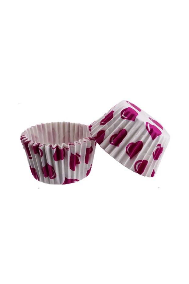 Cupcake Mold Pet Capsule Cake Mold 48X34 mm (100 Pieces) White with Fuchsia Heart