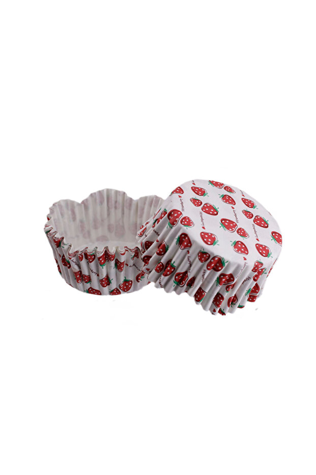 Cupcake Mold Pet Capsule Wavy Cake Mold 65X38 mm (100 Pieces) White with Strawberry Pattern