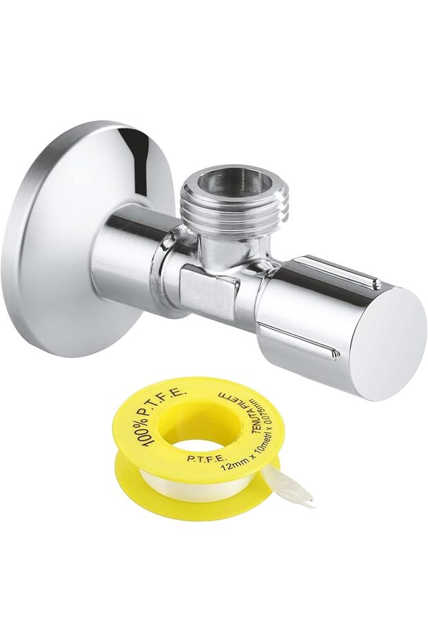 Angle Valve with Teflon tape, Ergonomic Handle, 1/2 inch Outlet Angle Valve