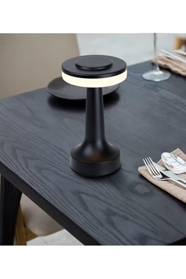 مصباح طاولة LED محمول مع مستشعر لمس، سطوع 3 مستويات، بطارية قابلة لإعادة الشحن، أسود - 6