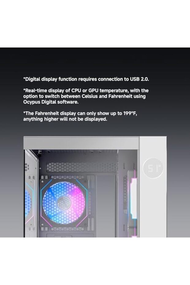 Iota C70 Mid-Tower PC Gaming Case, Large Capacity with Real-Time Digital Display, Panoramic View, Pr - 6