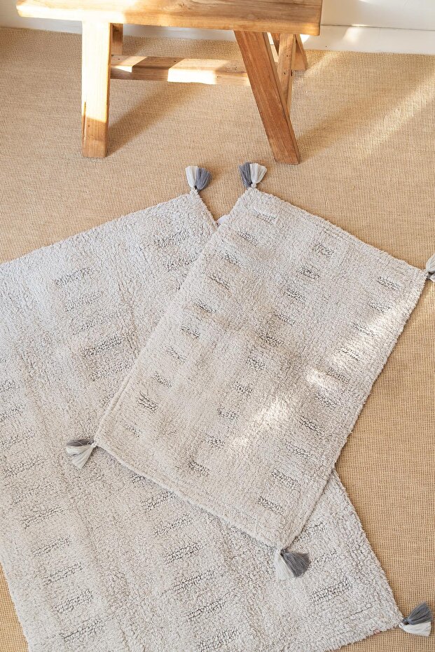 Togo Tasseled 2-Piece Set Bath Mat 100% Cotton 40X60 + 60X90 Gray