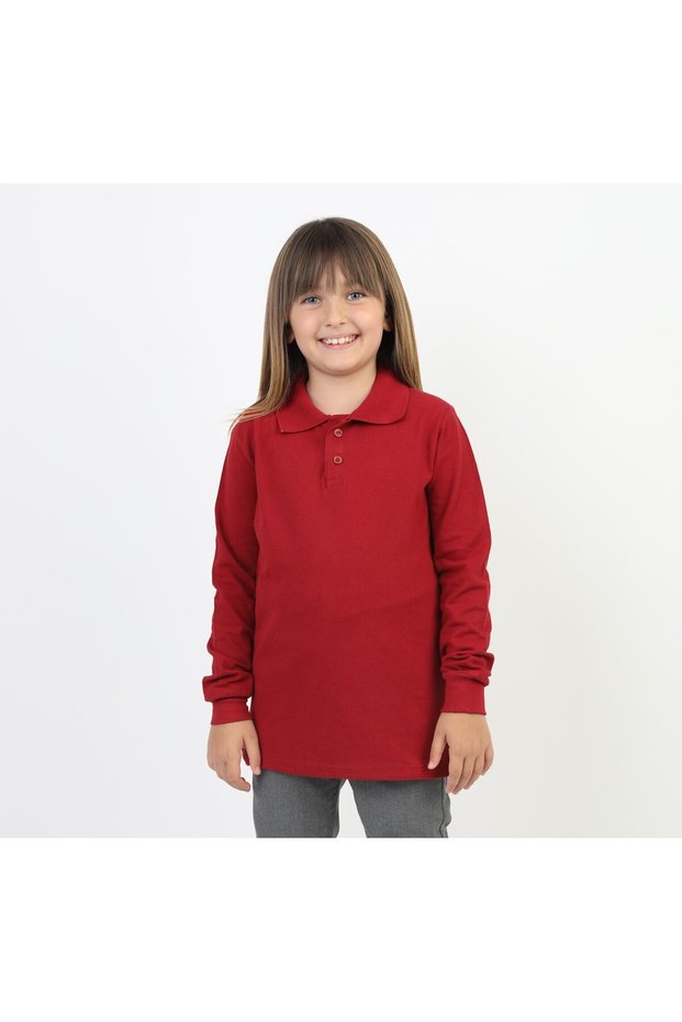 Unisex Red Long Sleeve Polo Neck T-Shirt - School T-Shirt