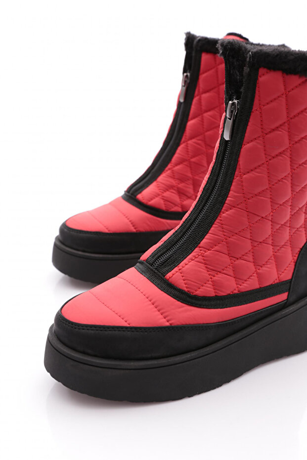 1050-1 Kadin Kalin Taban Önü Fermuarli Baklava Desenli Paraşüt Kumaş Bot - 4