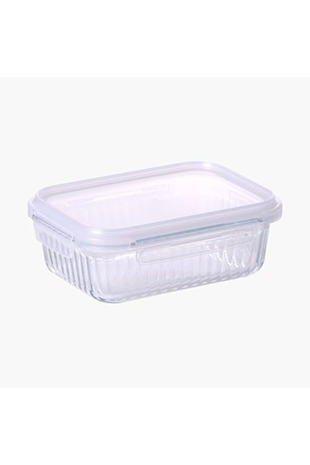 Wave Lock Rectangular Glass Food Container with Lid, 1 Liter Capacity