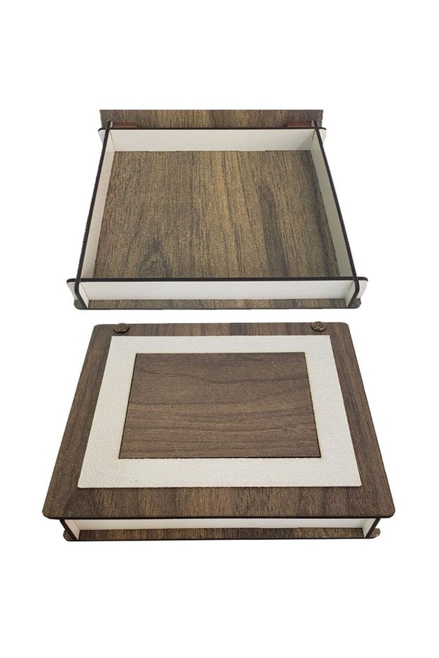 Wooden Storage Box with Leather Motif for Office Home Office Layout