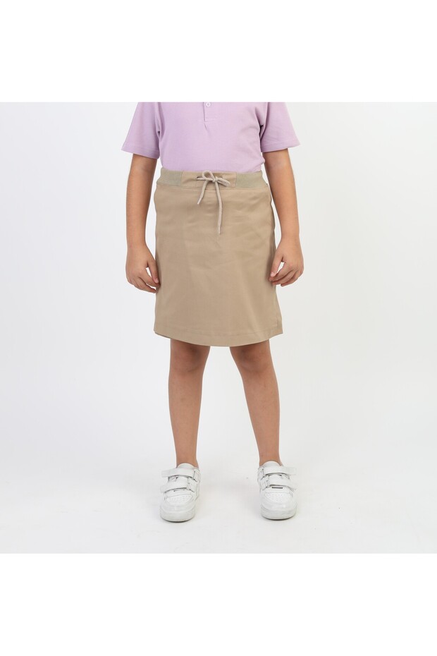 Girl's Ribbed Beige Color Shorts Skirt School Skirt
