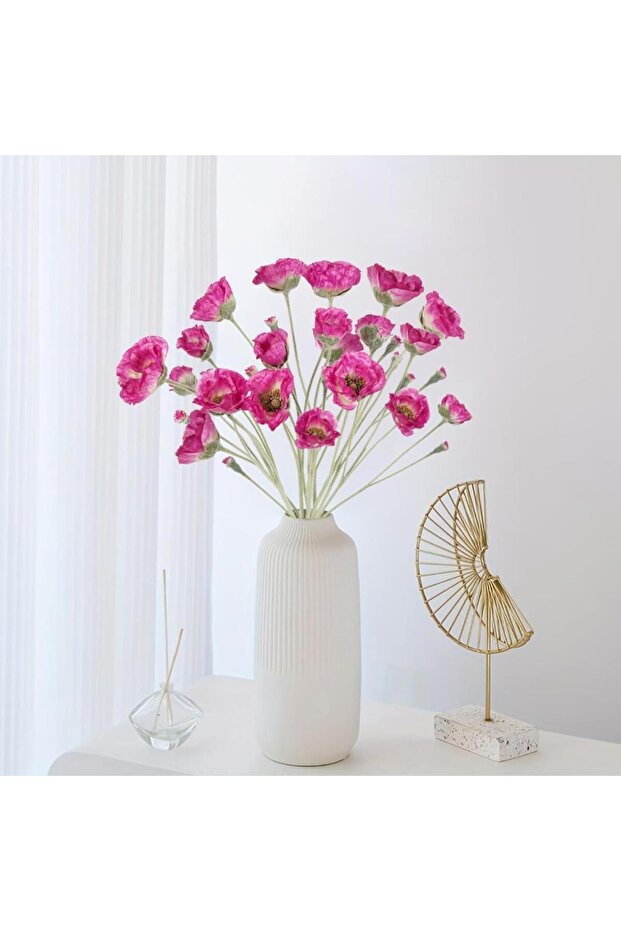 Yapay Çiçek Gelincik Çiçeği Fuşya Renk 3 Çiçek 1 Tomurcuk 59Cm - 2