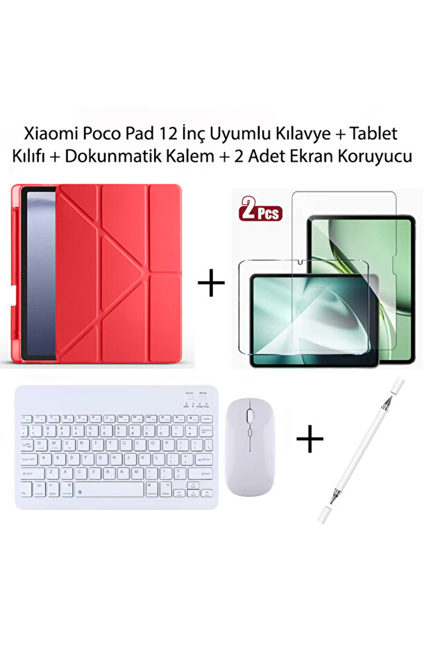 Xiaomi Poco Pad 12 İnç Uyumlu Standlı Kılıf Ve Dokunmatik Kalem Ve Klavye ve Mouse - 1