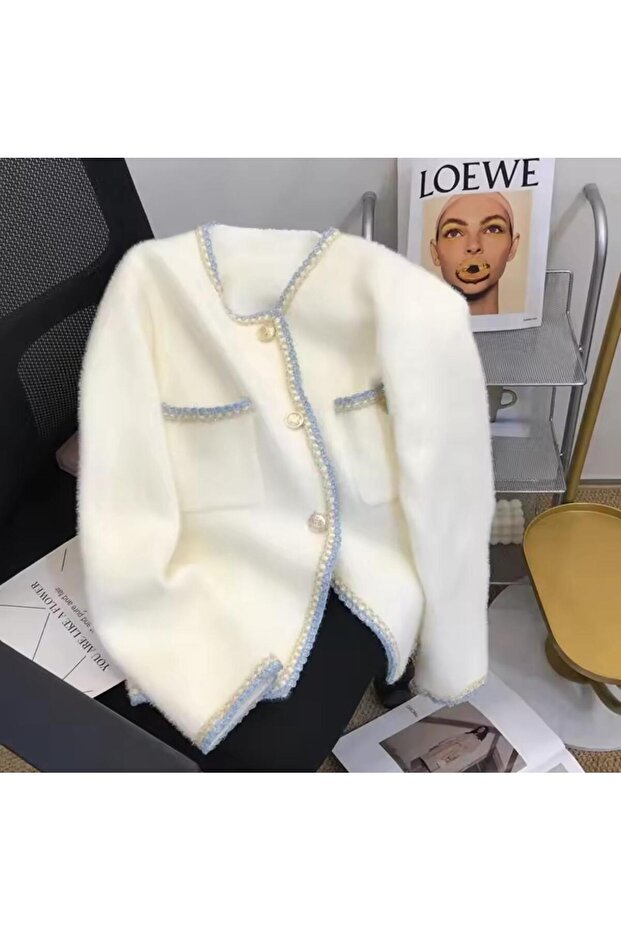 Elegant Cropped Button Knitted Cardigan Women's Cardigan