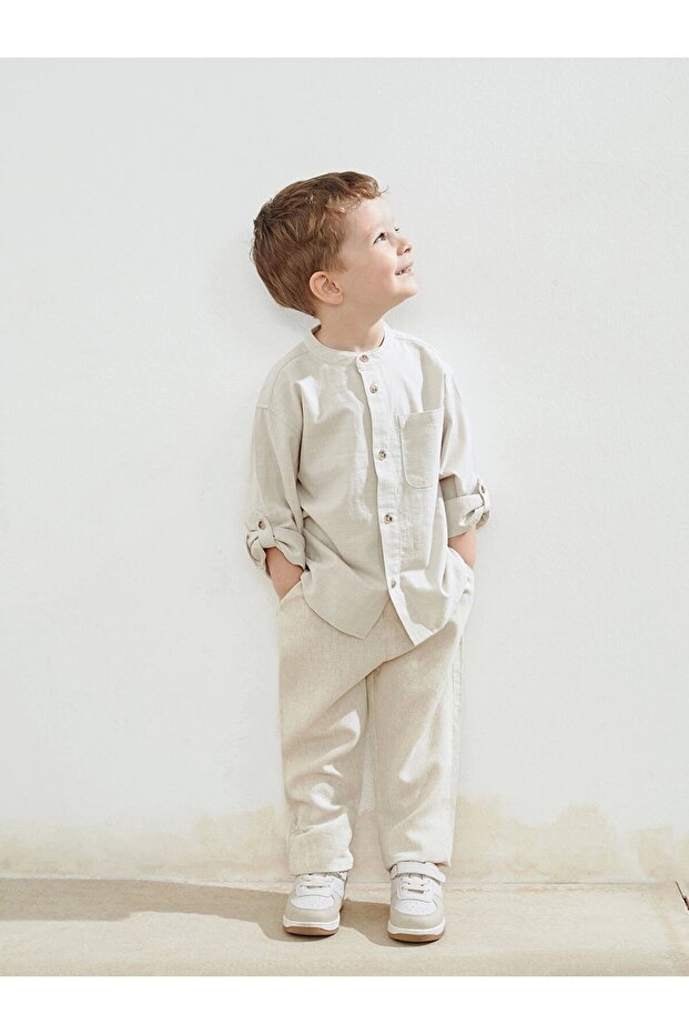 LCW Kids Ecru Elastic-Waist Linen Boys' Pants