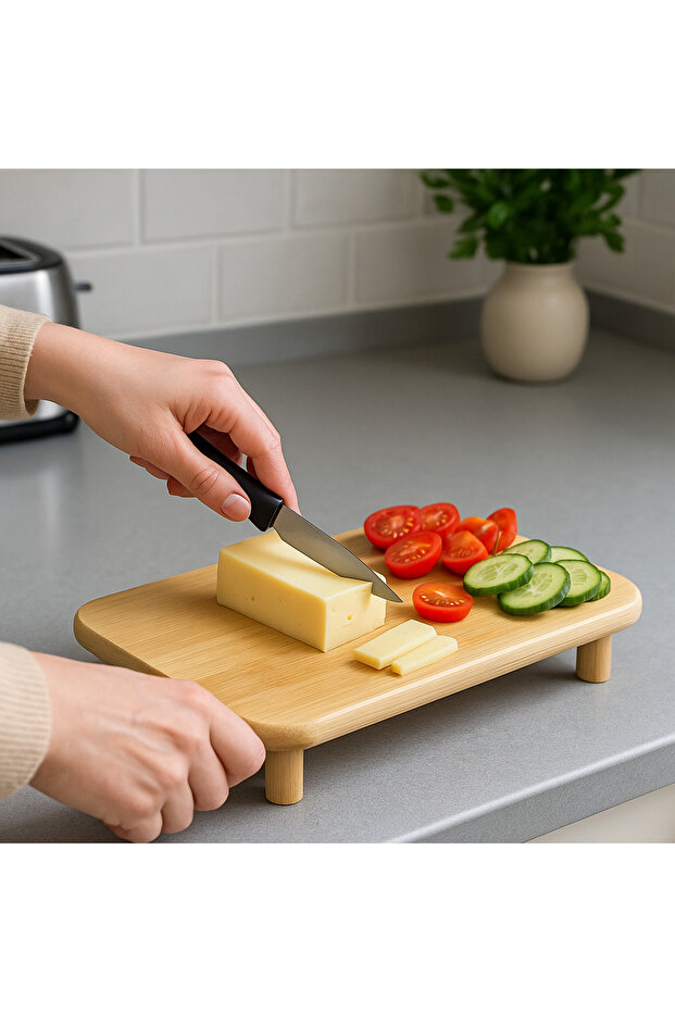 لوح تقطيع مستطيل بأرجل من الخيزران، حامل عرض للأدوات المنزلية، لوح تقطيع متعدد الأغراض 30×20 - 1