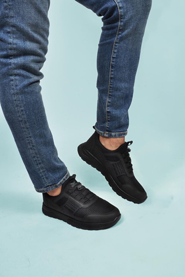 Nans 6006 m Black Mesh Lock Lace-Up Men's Sports Shoes