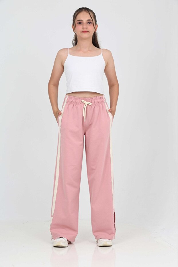 Girl's Full-Length Striped Tracksuit Bottom