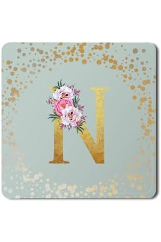 2 Pack Designer Leather Coasters Mat for Beverage Drinks- Custom Monogram Initial Letter F