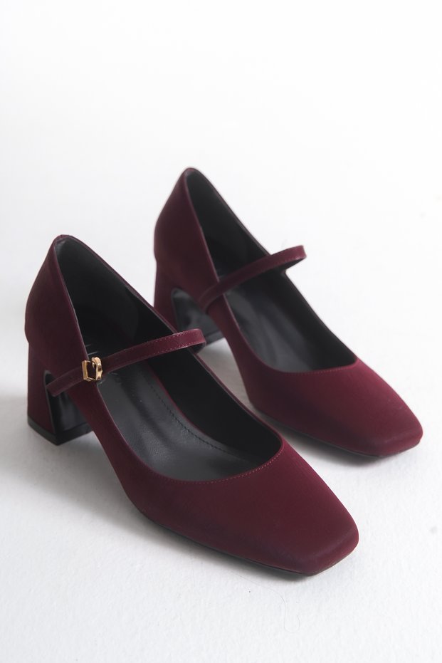 Noriveria Burgundy Women's Mary Jane Thick Heeled 5 cm Shoes