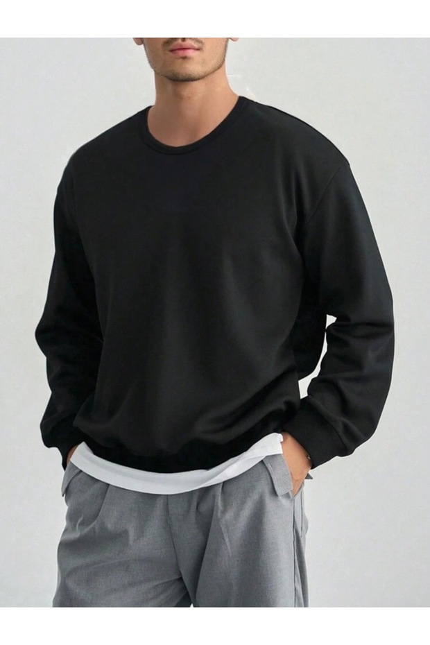 Black Plain Crew Neck Sweatshirt
