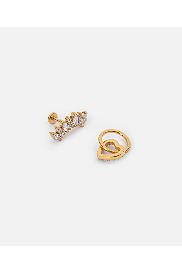 Zirkon taşlı paslanmaz çelik piercing - 2