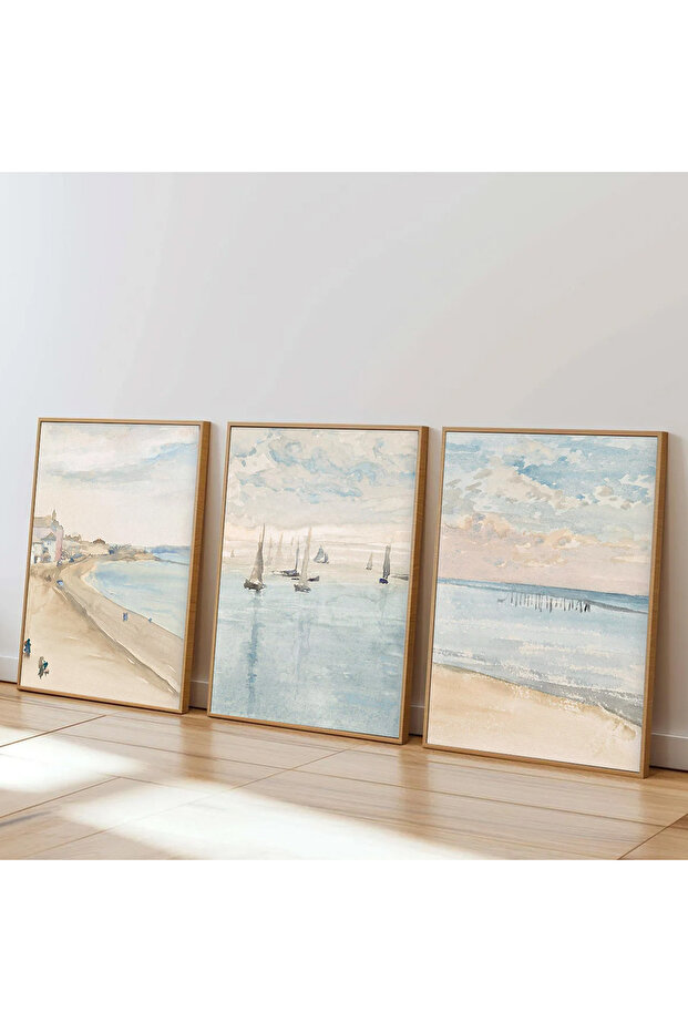 3 Parça Ahşap Çerçeveli Oturma Odası Salon Mutfak Tablo Seti SET3399 - 1