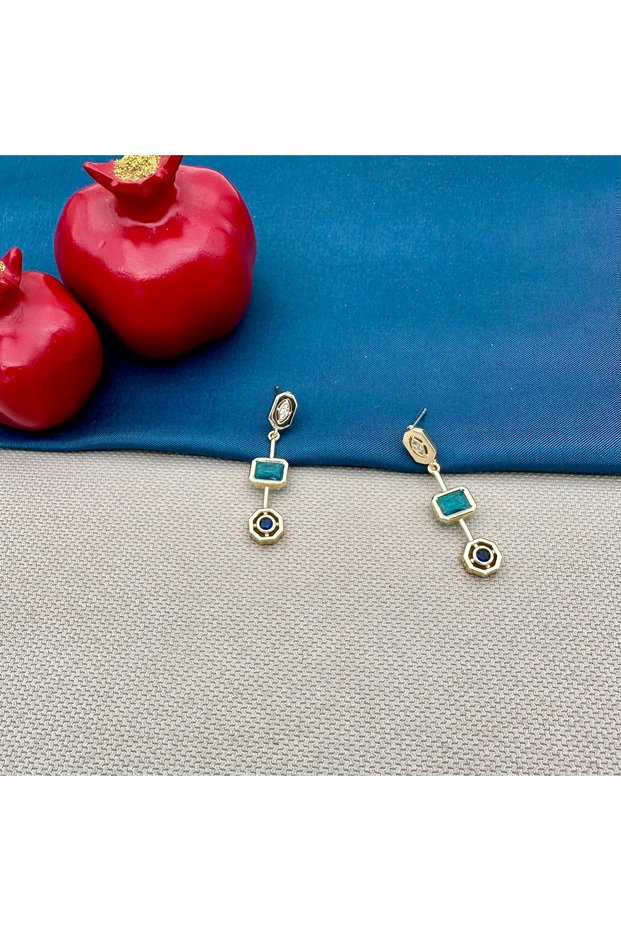 Gold Colored Stone Dangle Earrings