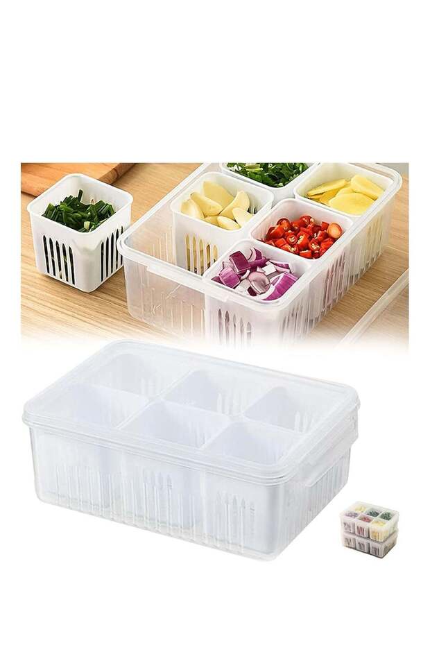 Premify Set of 2 Fridge Organizer, Fruit Vegetable Storage Containers with Lid & Colander for Kitch - 1