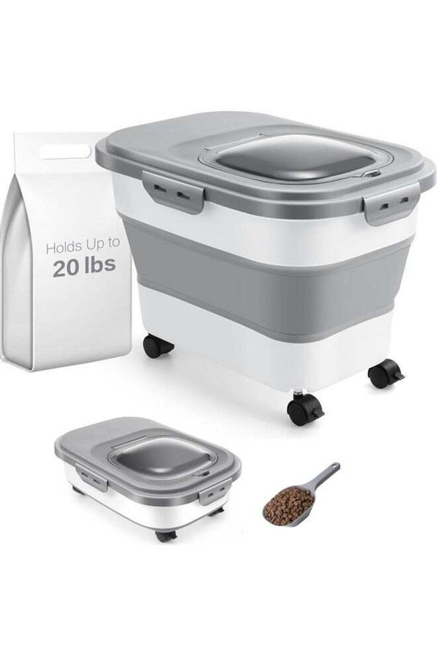 20-23Lbs Dog Food Storage Container - Collapsible Dog Food Container with Attachable Casters and Sc