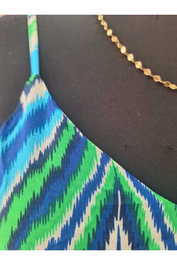 Desenli Viskon Askılı elbise - 2