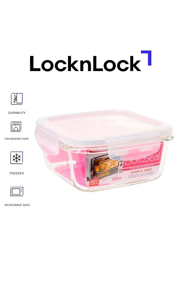 LOCK & LOCK LocknLock 540ml Oven-Safe Borosilicate Glass Square Container with Airtight Lid - Micro - 1