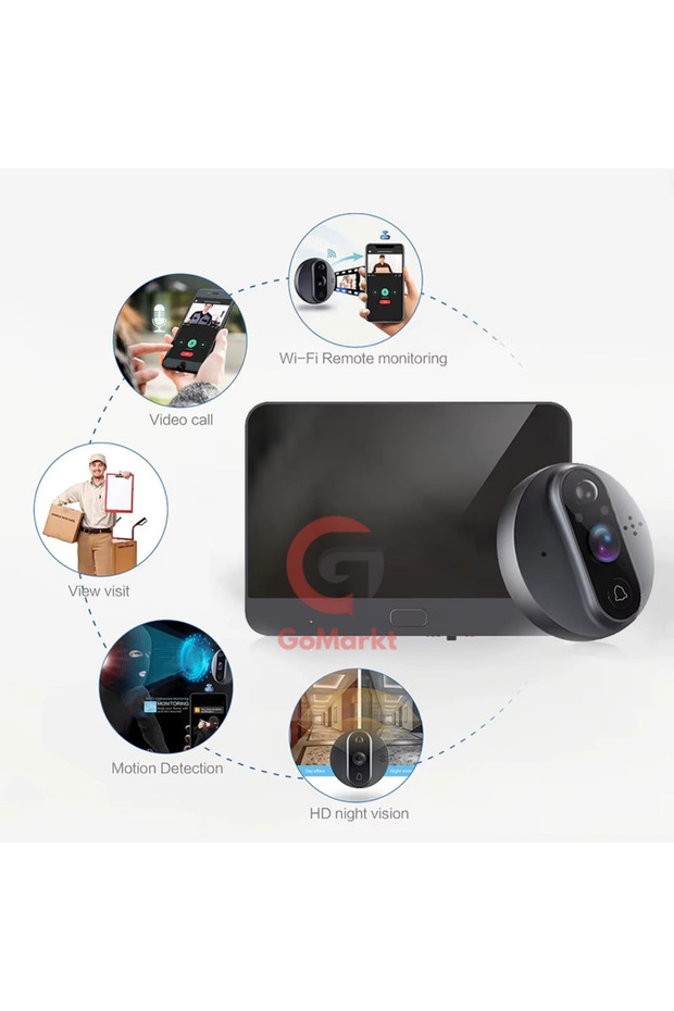 720P HD Wi-Fi Video Kapı Zili 4.3 inç Renkli Ekranlı, Gece Görüşü ve Hareket Sensörü - 9