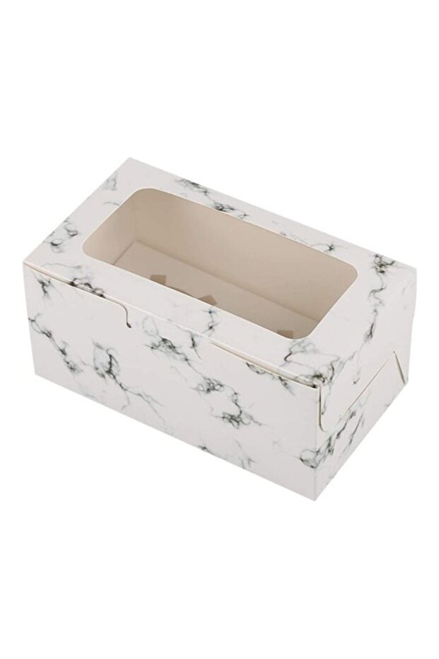 12-Piece 2-Cavities Kraft Paper Cupcake Box With Inserts Marble/Clear 16cm