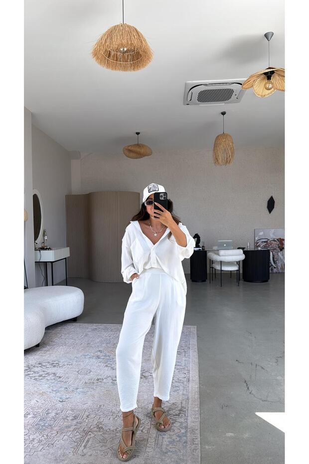 Beyaz Aerobin Harem Pantolon - 3