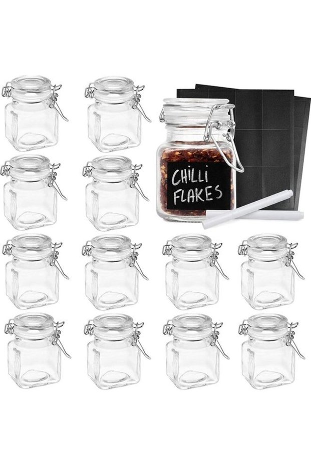 12-Piece Food Storage Glass Mini Jars with Top Clip Clear 7.2cm