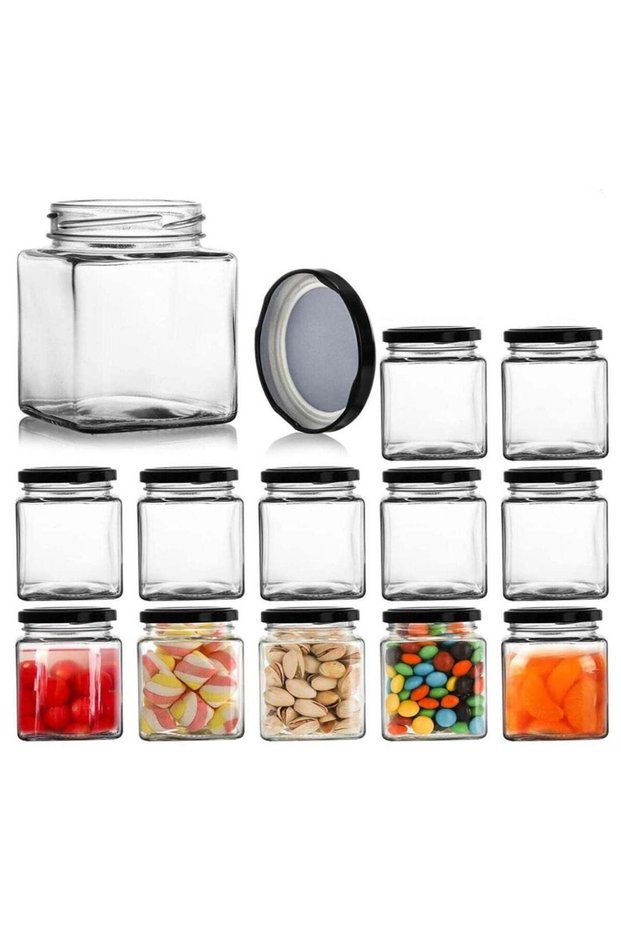 12pack 200ml square jar with black sealed metal regular lid sealed transparent glass jar, used as