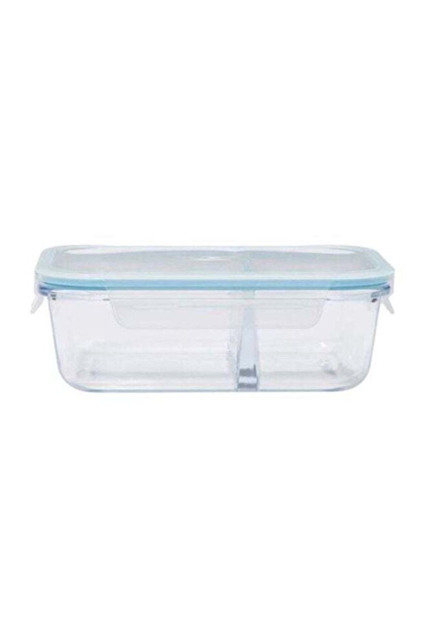Boro Pro Rectangular Divided Food Storage Container With Lid Blue/Clear 1050ml