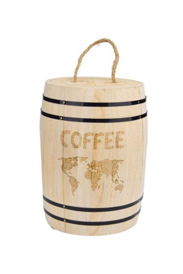 Airtight Wooden Coffee Bean Container Beige 6.9 x 4.5inch
