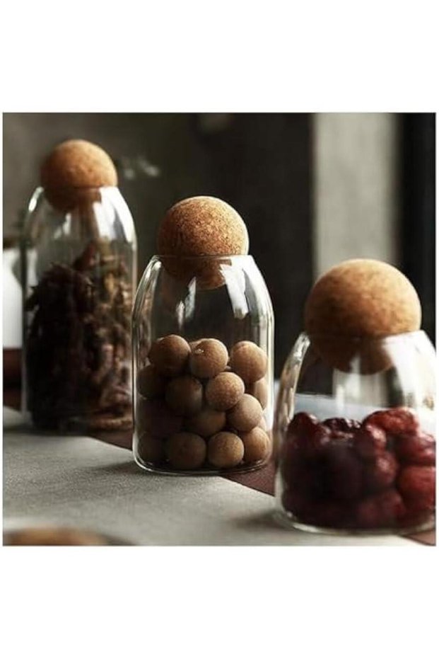 3Pack Glass Storage Container with Ball Cork, Cute Decorative Organizer Bottle Canister Jar with Ai