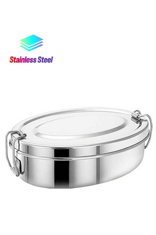 3-Pieces Oval Stainless Steel Lunch Box Silver 15cm