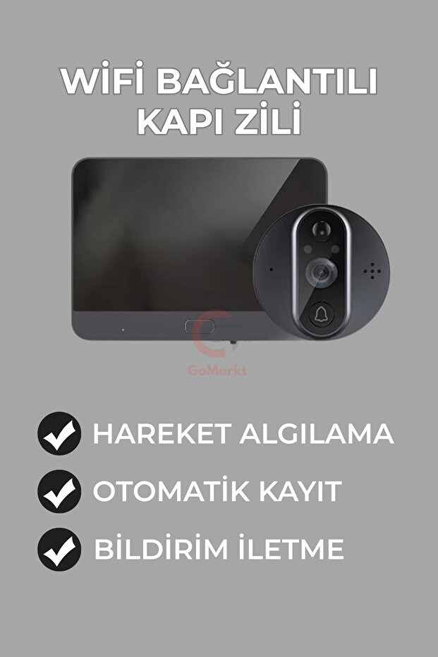 720P HD Wi-Fi Video Kapı Zili 4.3 inç Renkli Ekranlı, Gece Görüşü ve Hareket Sensörü - 1