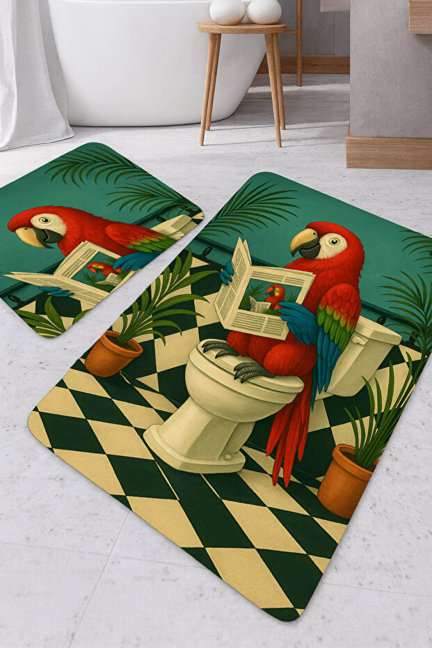 Amazing | Bathroom and Toilet Mat Newspaper Reading Parrot Motif Modern Design | Mop