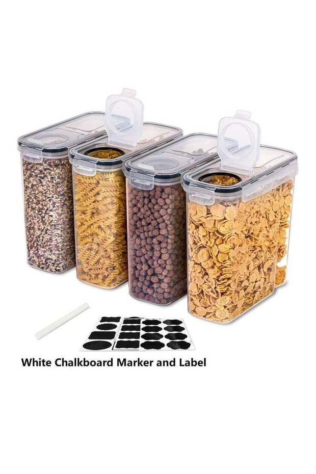 4-Pieces BPA-Free Plastic Storage Containers Set (2.5L/85.4oz) with Airtight Locking Lids-Stackable