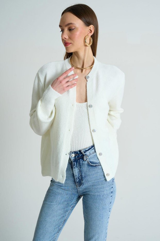 Women's Bone Strap V-Neck Knitwear Undershirt Buttoned Plain Cardigan Suit