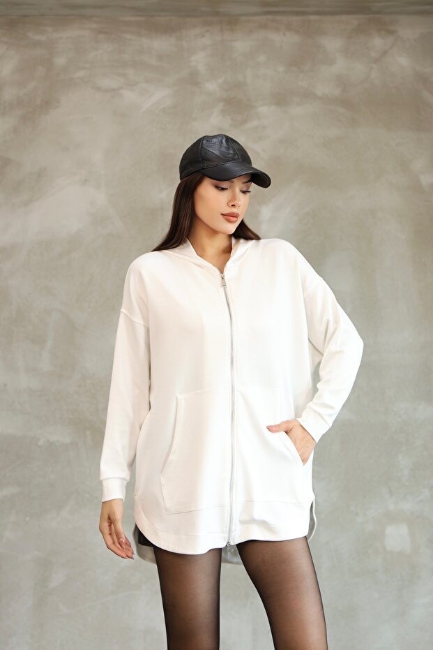Women's Premium Soft Modal Hooded Oversize Zippered Sweatshirt 25518
