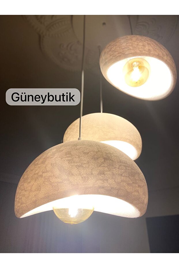 Bohem 3 Lü Sarkıt Avize Modern Beton Görünüm Rustik Ampullü E27 (Ampuller dahildir.) - 7