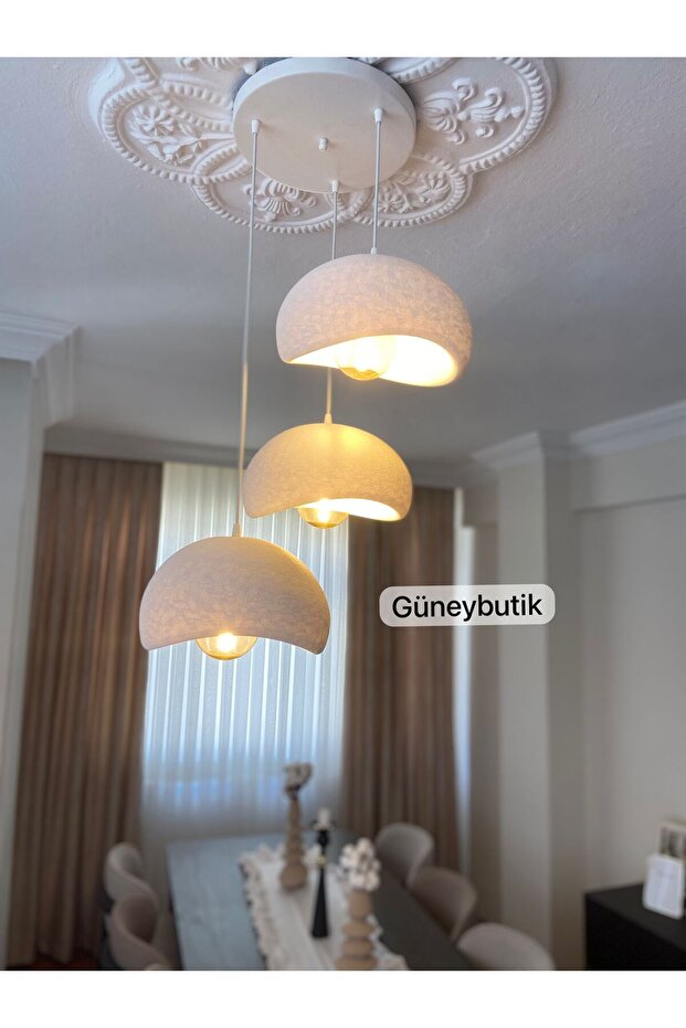 Bohem 3 Lü Sarkıt Avize Modern Beton Görünüm Rustik Ampullü E27 (Ampuller dahildir.) - 6