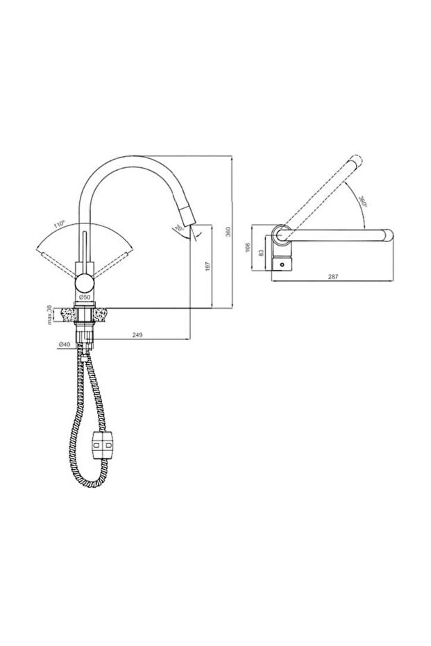 Gastro Mat Siyah U Pull Down Mutfak Bataryası - 2