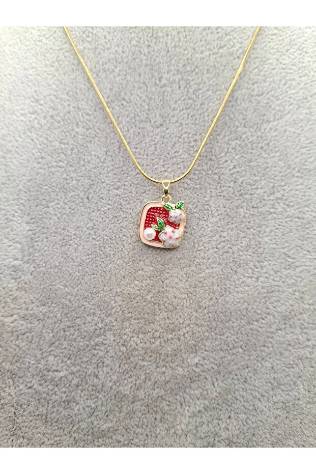 Gold Color Special Embossed Enamel Strawberry Model Steel Necklace