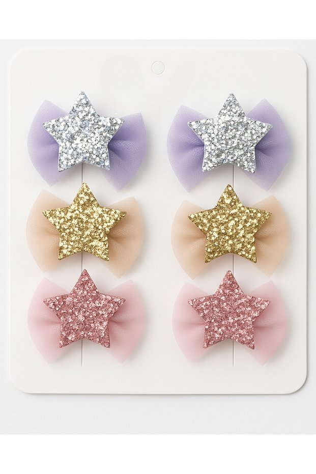 Girl's 6-Piece Star Bow Tulle Pink Purple Salmon Clamp Buckle